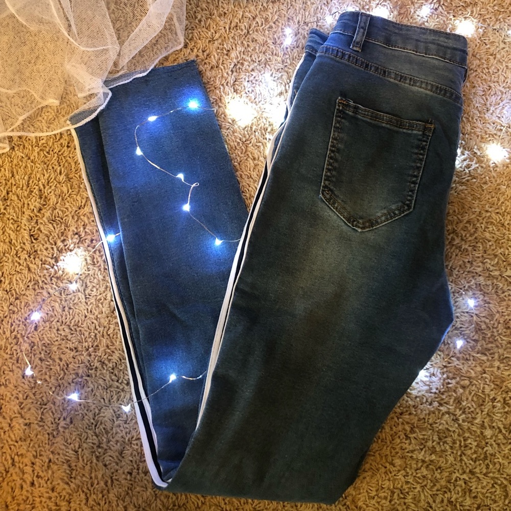 New! Tuxedo stripe side high waisted skinny jeans!